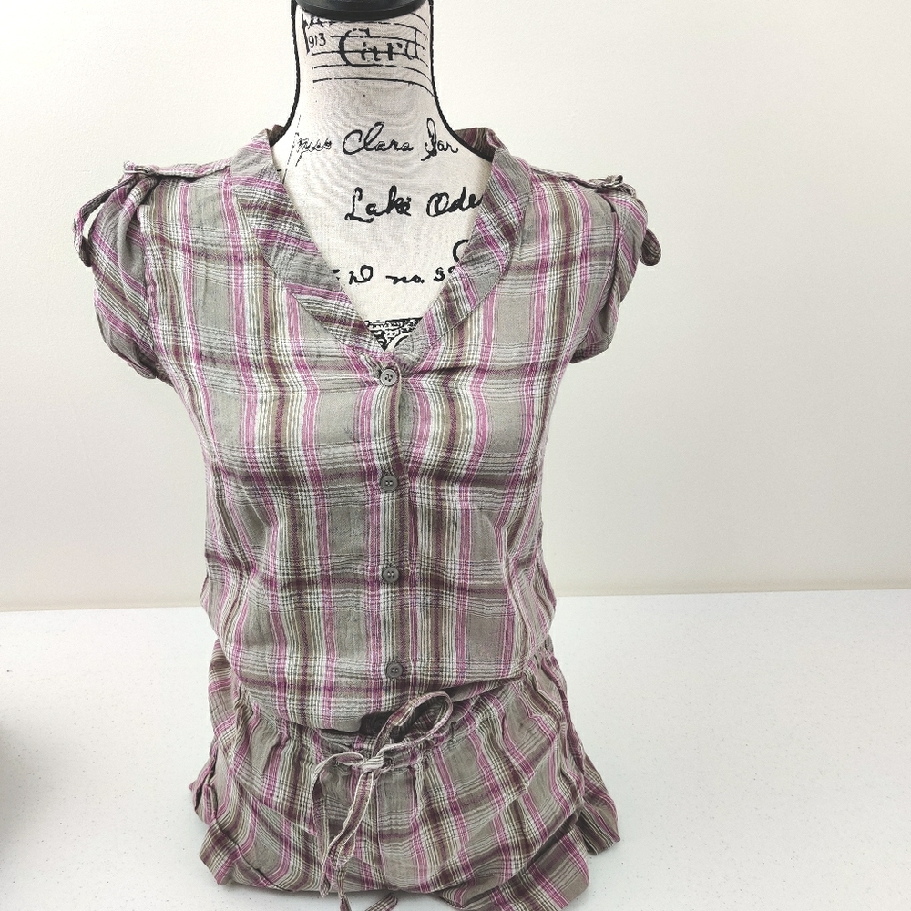 NWT Mudd Pink & Tan Plaid Romper Jumper One Piece